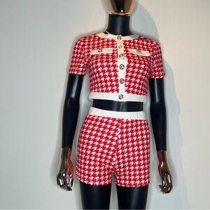 Red and White Houndstooth Two-Piece Set